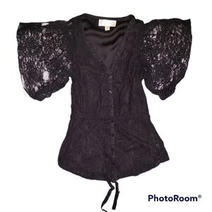 Beyond Vintage Black Lace Bubble Sleeve Size S